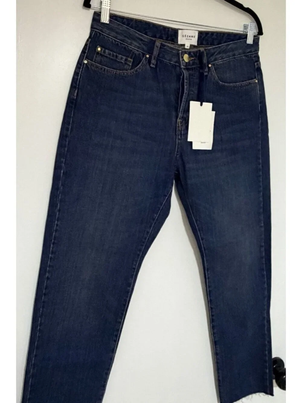 Sezane Button Fly High Waist Raw Hem Women’s Blue Jeans Denim Size 32 NWT
